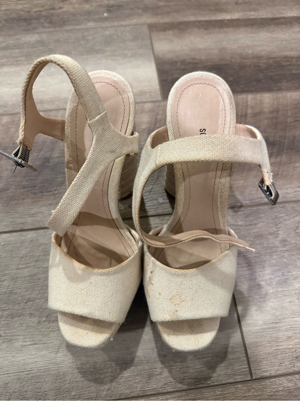 SCHUTZ Cream Canvas Slingback Platform Heels